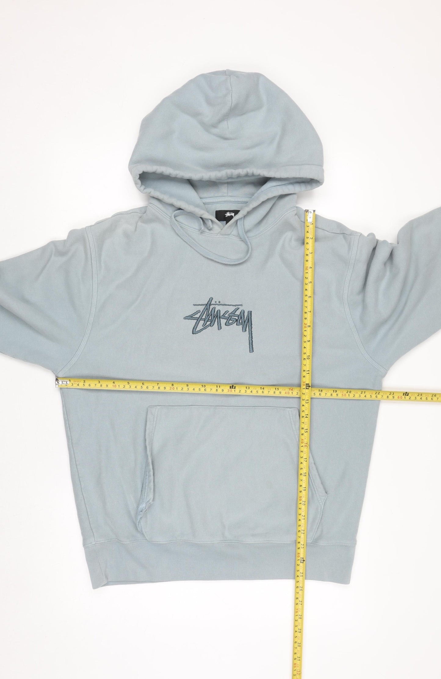 Stussy Men's Blue Pullover Hoodie Medium Cotton Fleece Sweatshirt
