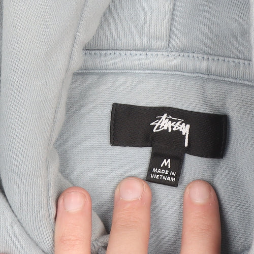 Stussy Men's Blue Pullover Hoodie Medium Cotton Fleece Sweatshirt