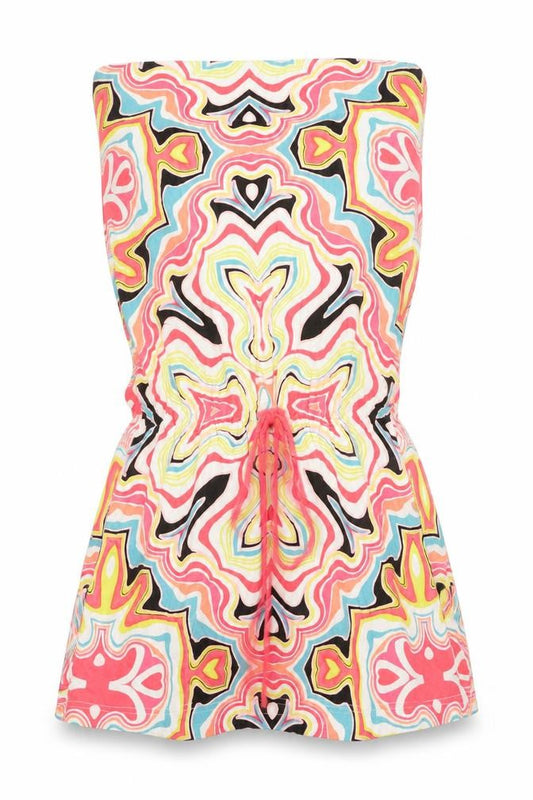 Front view of ELLE Women’s Multicoloured Strapless Tunic Cotton Blouse, size UK 14