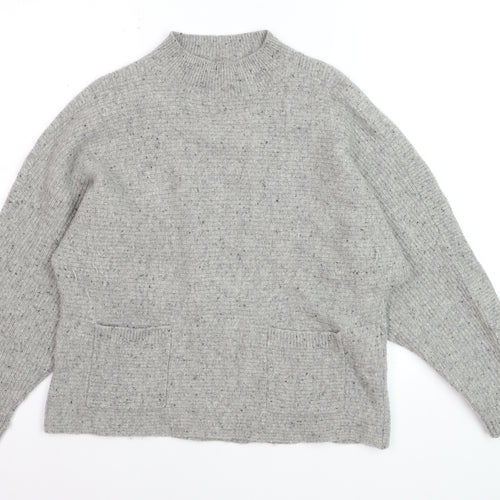 White Stuff Women's Grey Wool Mock Neck Relaxed Fit Jumper UK 12