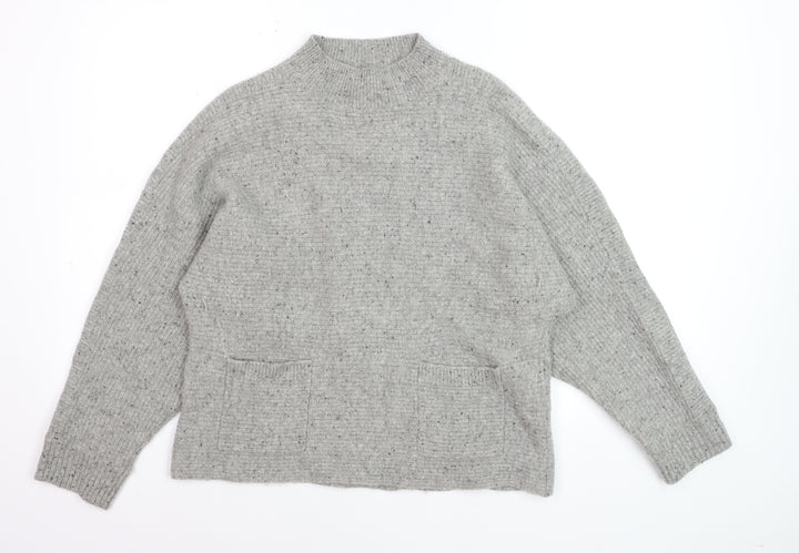 White Stuff Women's Grey Wool Mock Neck Relaxed Fit Jumper UK 12