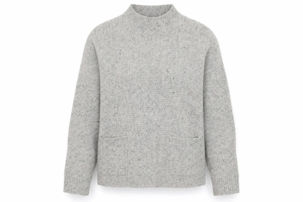 Front view of White Stuff Women's Grey Wool Mock Neck Relaxed Fit Jumper UK 12