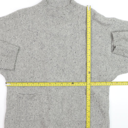 White Stuff Women's Grey Wool Mock Neck Relaxed Fit Jumper UK 12