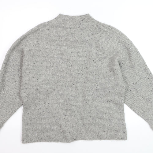 White Stuff Women's Grey Wool Mock Neck Relaxed Fit Jumper UK 12