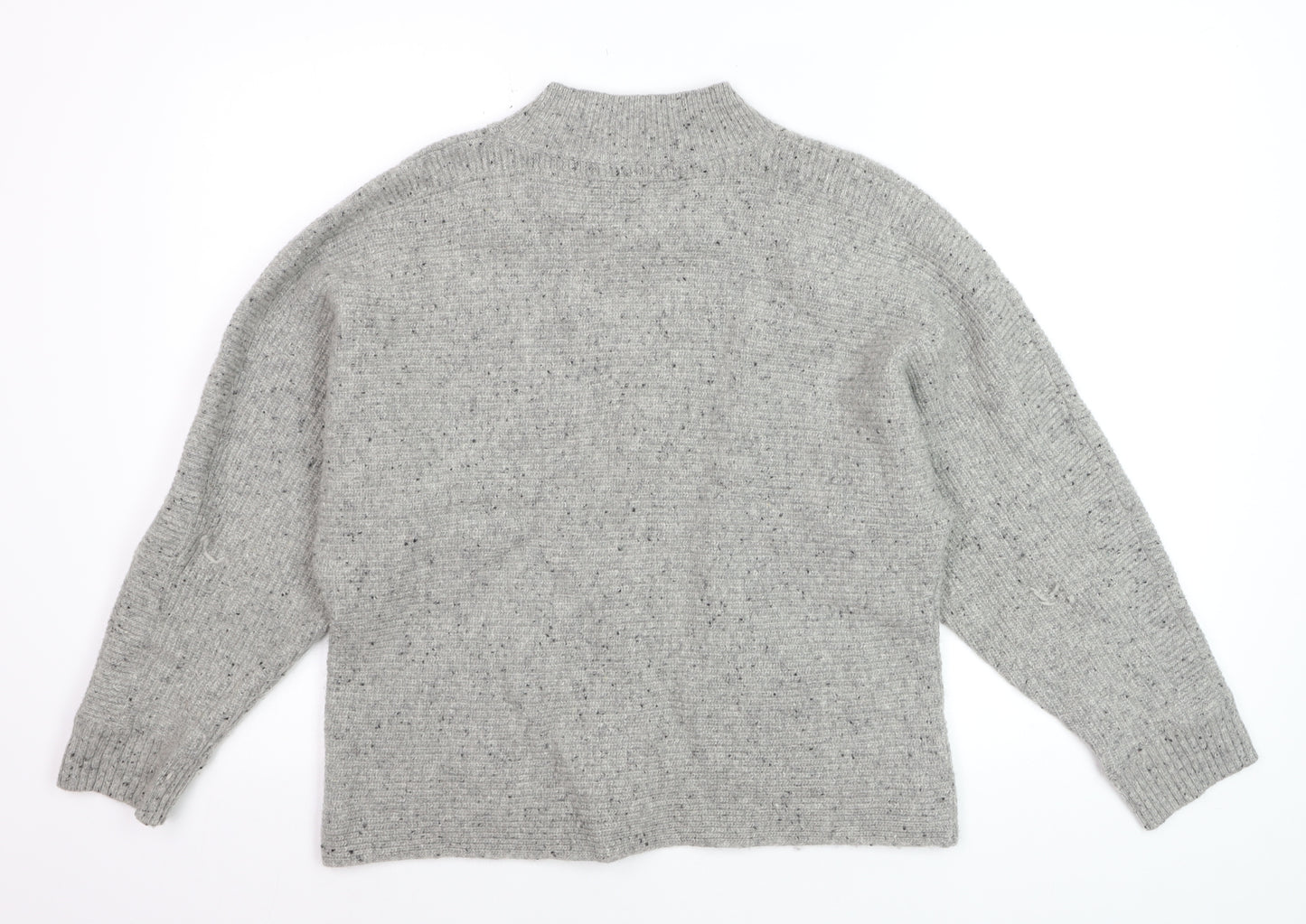 White Stuff Women's Grey Wool Mock Neck Relaxed Fit Jumper UK 12