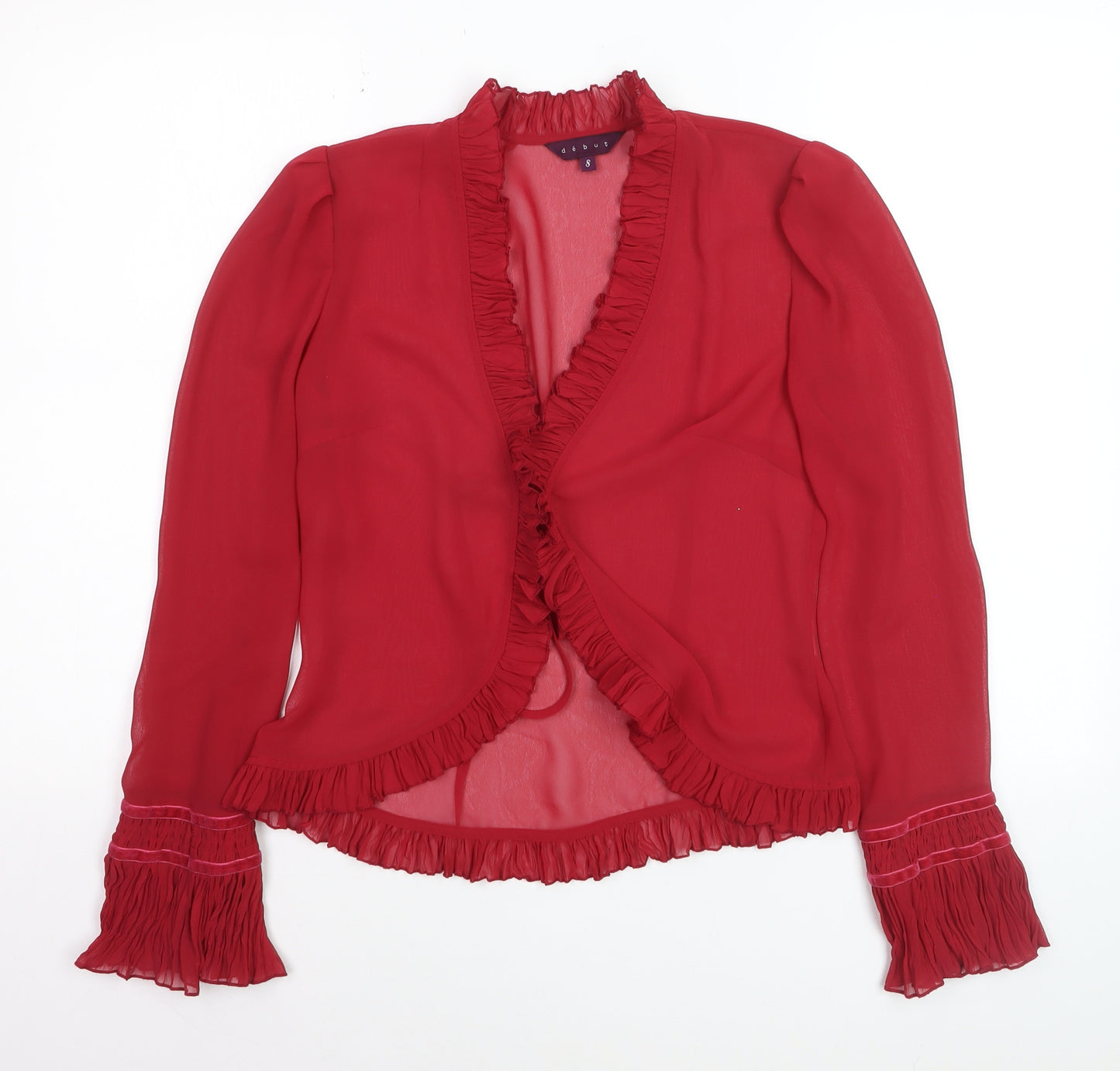 Début Women's Red Chiffon Ruffle Wrap Blouse Size 8
