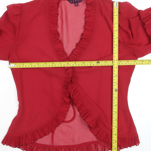 Début Women's Red Chiffon Ruffle Wrap Blouse Size 8