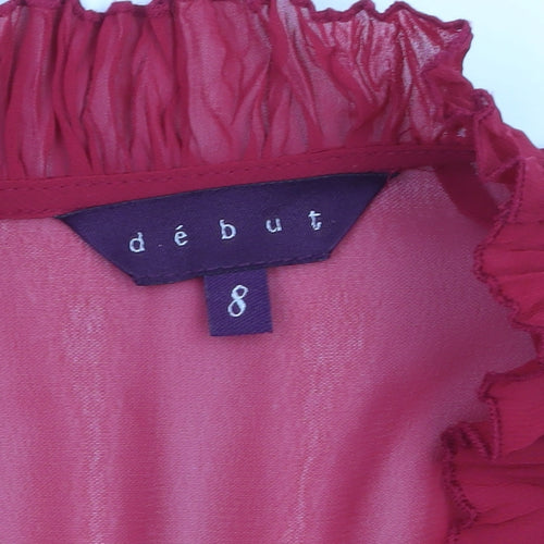 Début Women's Red Chiffon Ruffle Wrap Blouse Size 8
