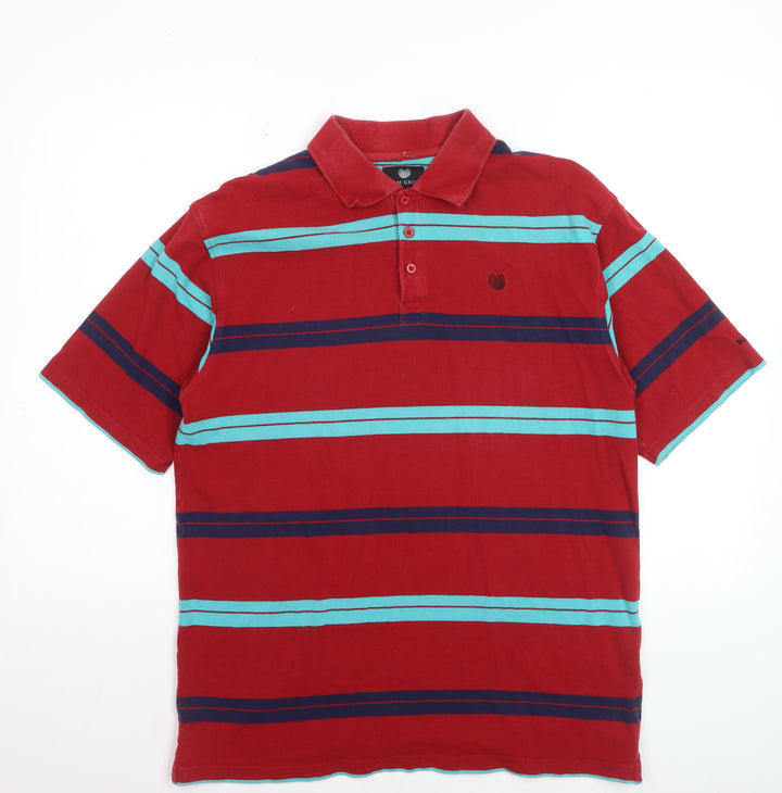 Palm Grove Men's Red Striped Cotton Polo Shirt Size L