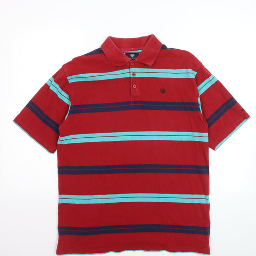 Palm Grove Men's Red Striped Collared Cotton Polo T-Shirt Size L