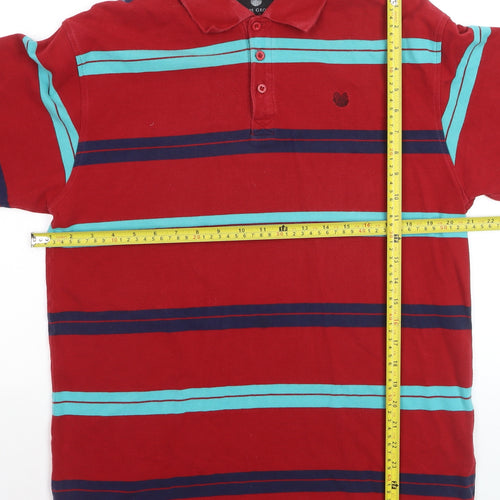 Palm Grove Men's Red Striped Collared Cotton Polo T-Shirt Size L