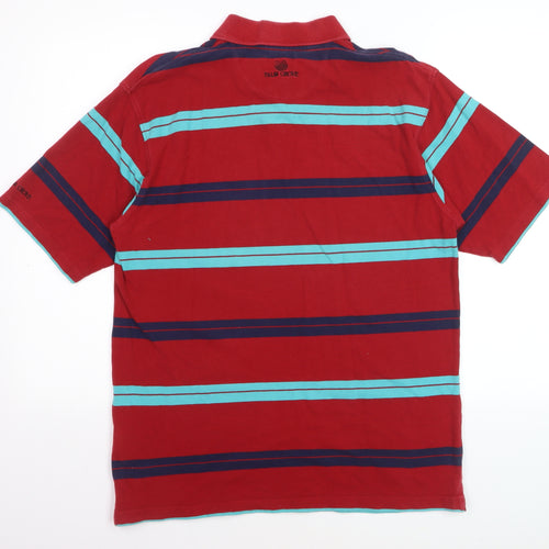Palm Grove Men's Red Striped Collared Cotton Polo T-Shirt Size L
