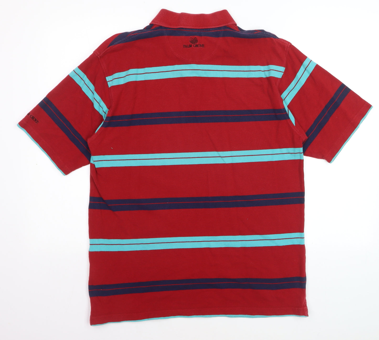 Palm Grove Men's Red Striped Collared Cotton Polo T-Shirt Size L