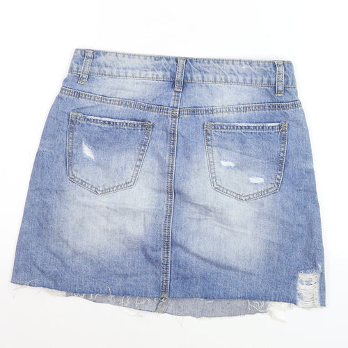 Realty Jeans Women Blue Mini Denim Skirt M Beaded Distressed Casual