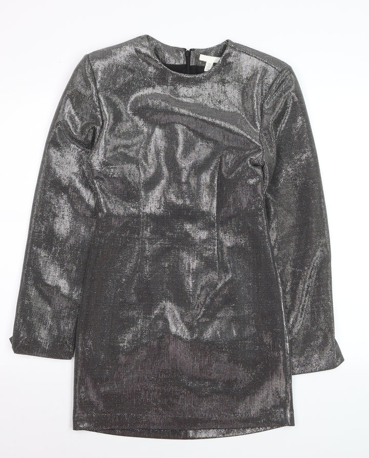 H&M Women’s Silver Metallic Bodycon Short Dress XS Party