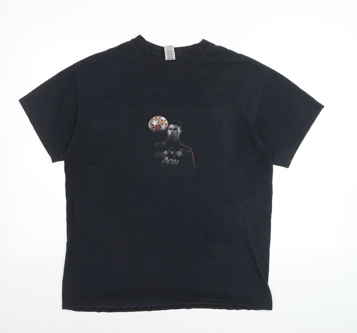 Gildan Men's Black Manchester United Graphic T-Shirt Size L