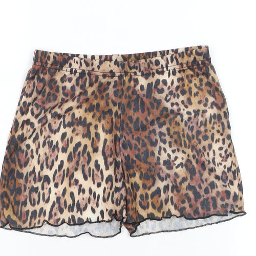 PrettyLittleThing Girls Brown Leopard Print Polyester Hot Pants UK 8