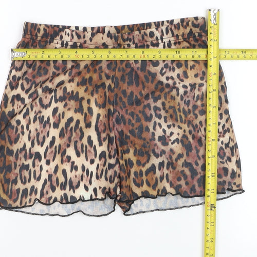 PrettyLittleThing Girls Brown Leopard Print Polyester Hot Pants UK 8