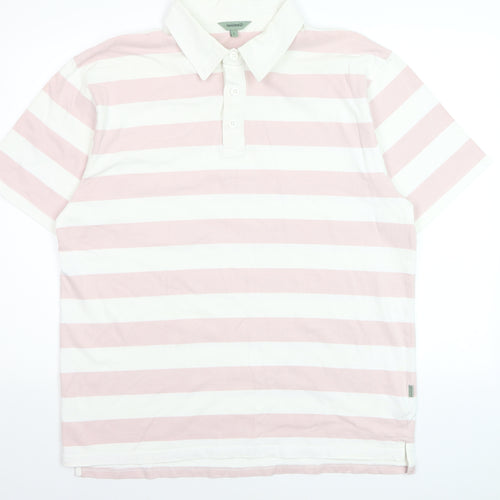 Hawkshead Mens Pink Stripe Cotton Polo Shirt Size L Short Sleeve