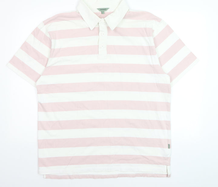 Hawkshead Mens Pink Stripe Cotton Polo Shirt Size L Short Sleeve