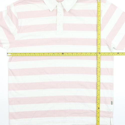 Hawkshead Mens Pink Stripe Cotton Polo Shirt Size L Short Sleeve