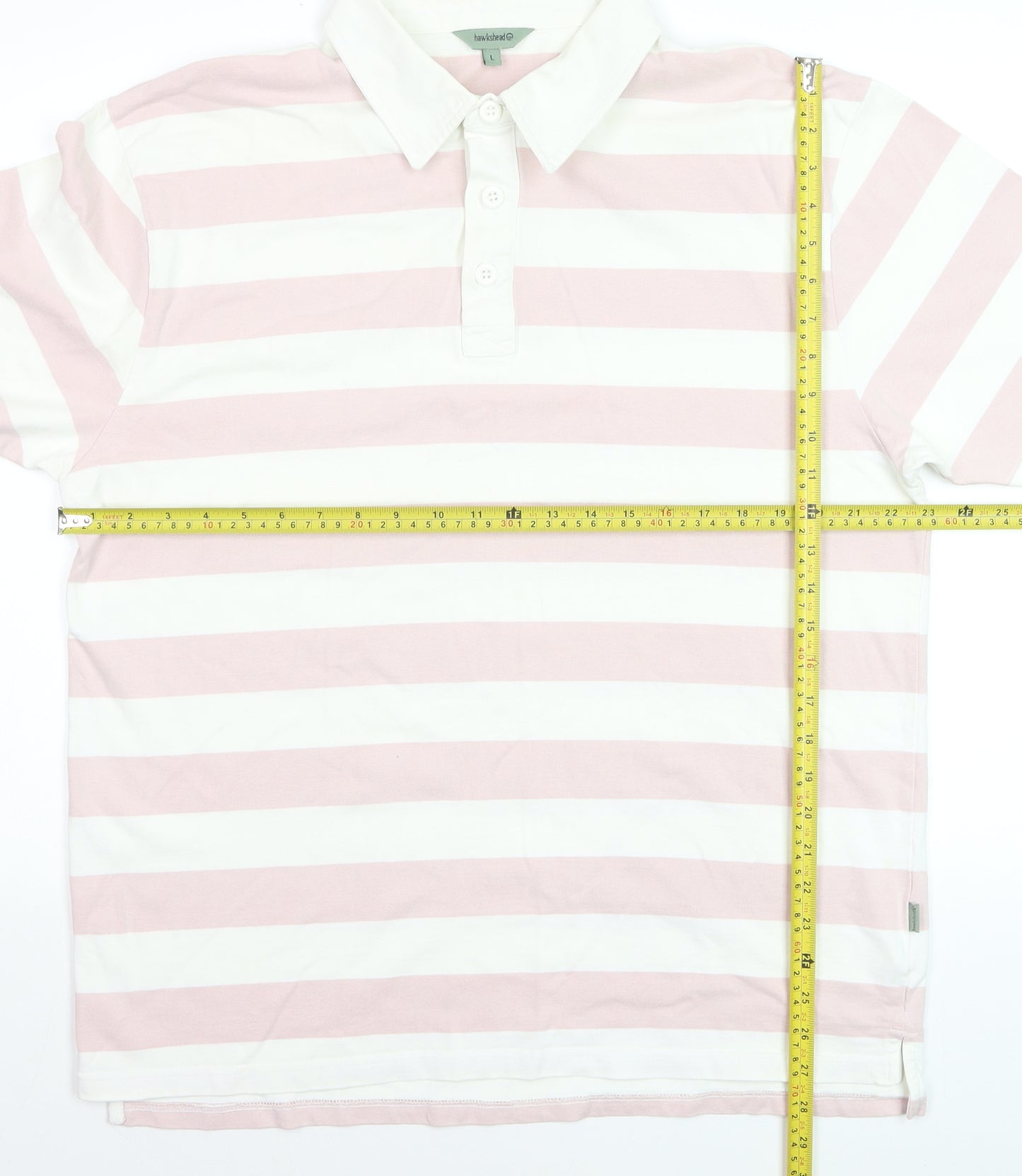 Hawkshead Mens Pink Stripe Cotton Polo Shirt Size L Short Sleeve