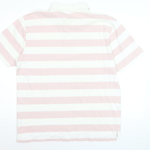Hawkshead Mens Pink Stripe Cotton Polo Shirt Size L Short Sleeve