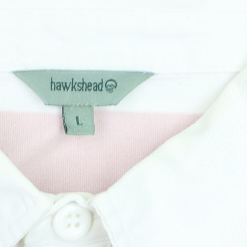 Hawkshead Mens Pink Stripe Cotton Polo Shirt Size L Short Sleeve