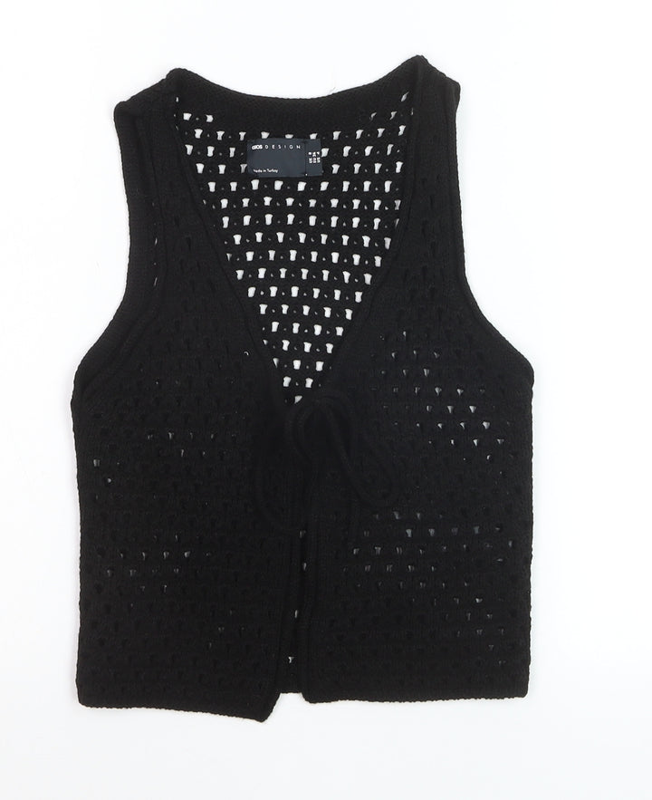 ASOS DESIGN Women’s Black Crochet Vest Size 8 Open Knit Sleeveless