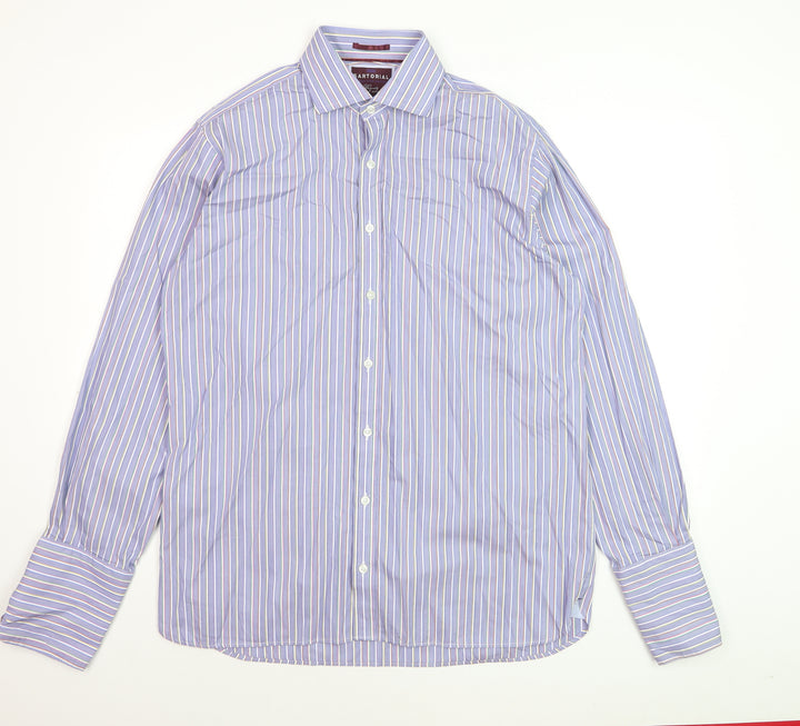 Marks and Spencer Sartorial Blue Striped Cotton Shirt Men’s 16 41 Long Sleeve