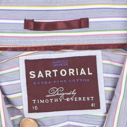 Marks and Spencer Sartorial Blue Striped Cotton Shirt Men’s 16 41 Long Sleeve
