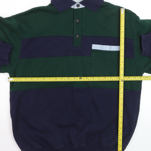 C&A Canda Men's Green & Navy Long Sleeve Polo Medium Classic Fit