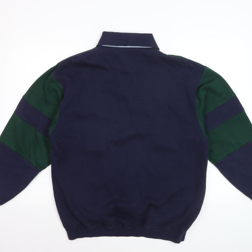 C&A Canda Men's Green & Navy Long Sleeve Polo Medium Classic Fit