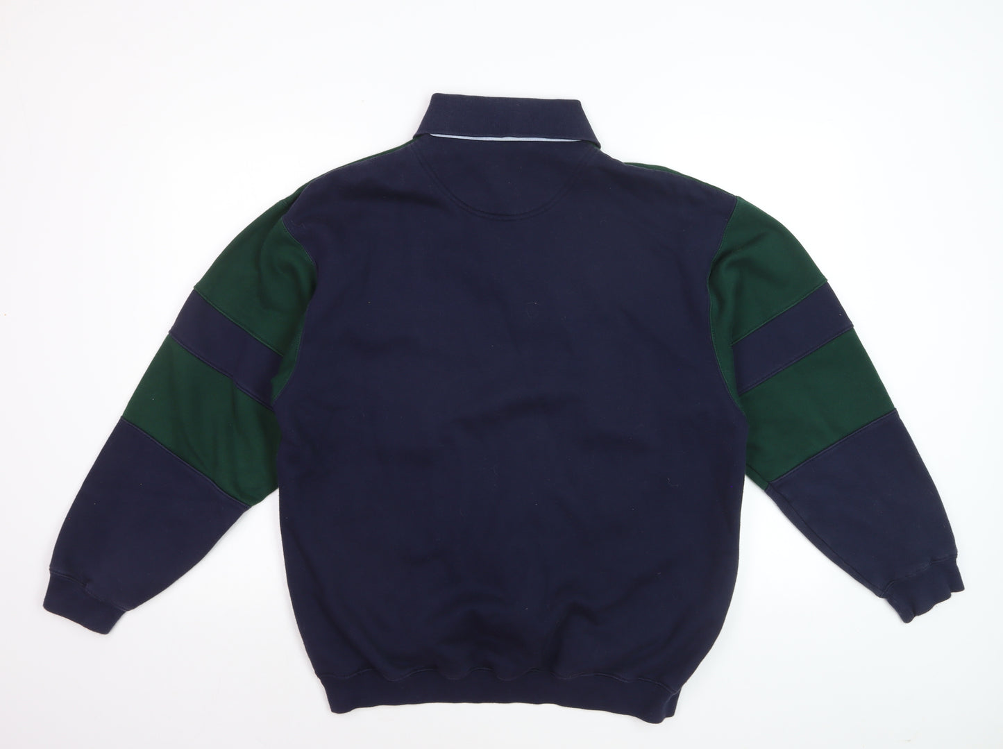 C&A Canda Men's Green & Navy Long Sleeve Polo Medium Classic Fit