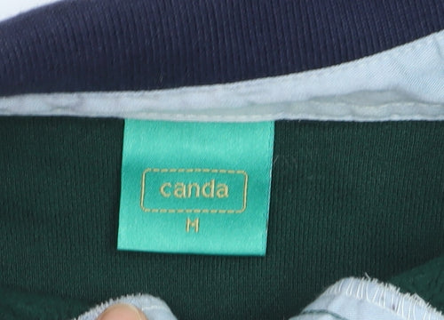 C&A Canda Men's Green & Navy Long Sleeve Polo Medium Classic Fit