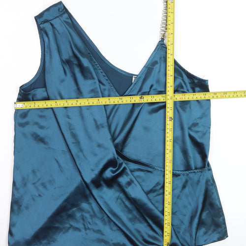 Lipsy Women’s Blue Satin Wrap Blouse with Beaded Strap Size M