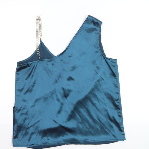 Lipsy Women’s Blue Satin Wrap Blouse with Beaded Strap Size M