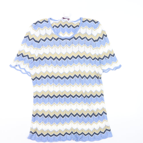 Charmance Women Multicoloured M Retro Knit Short Sleeve Pullover Jumper