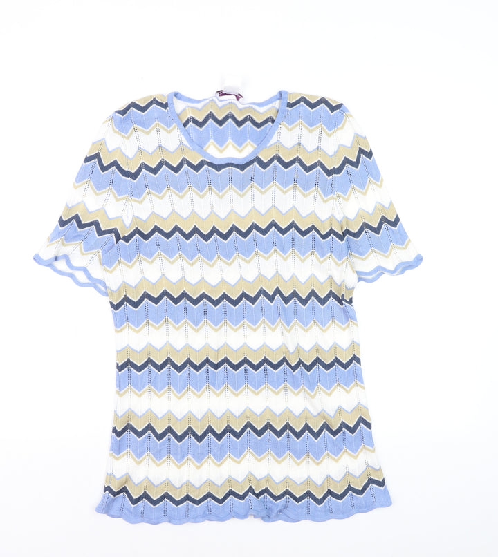 Charmance Women Multicoloured M Retro Knit Short Sleeve Pullover Jumper