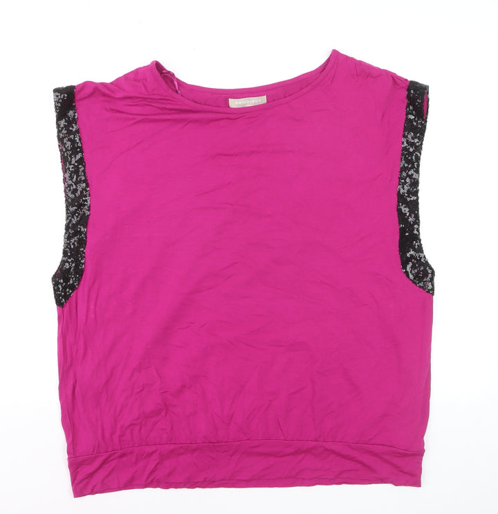 Anthology Women’s Pink Sequin Trim Sleeveless Jersey Tank Top Size 16