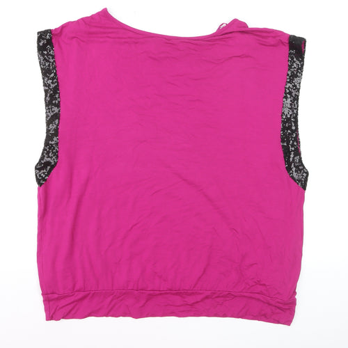 Anthology Women’s Pink Sequin Trim Sleeveless Jersey Tank Top Size 16