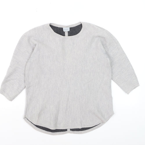 Jigsaw Women Grey Wool Blend 3/4 Sleeve Crew Neck Jumper M