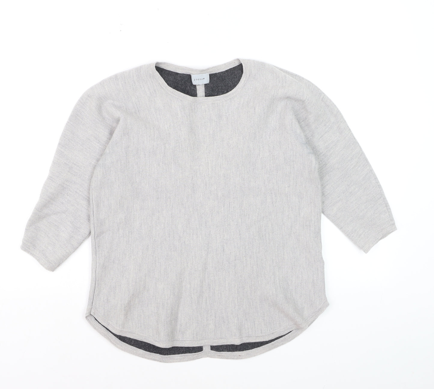 Jigsaw Women Grey Wool Blend 3/4 Sleeve Crew Neck Jumper M