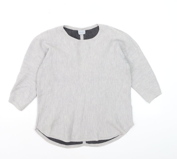 Jigsaw Women Grey Wool Blend 3/4 Sleeve Crew Neck Jumper M