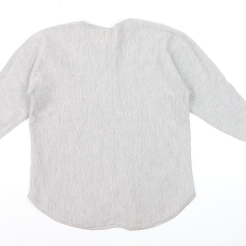 Jigsaw Women Grey Wool Blend 3/4 Sleeve Crew Neck Jumper M