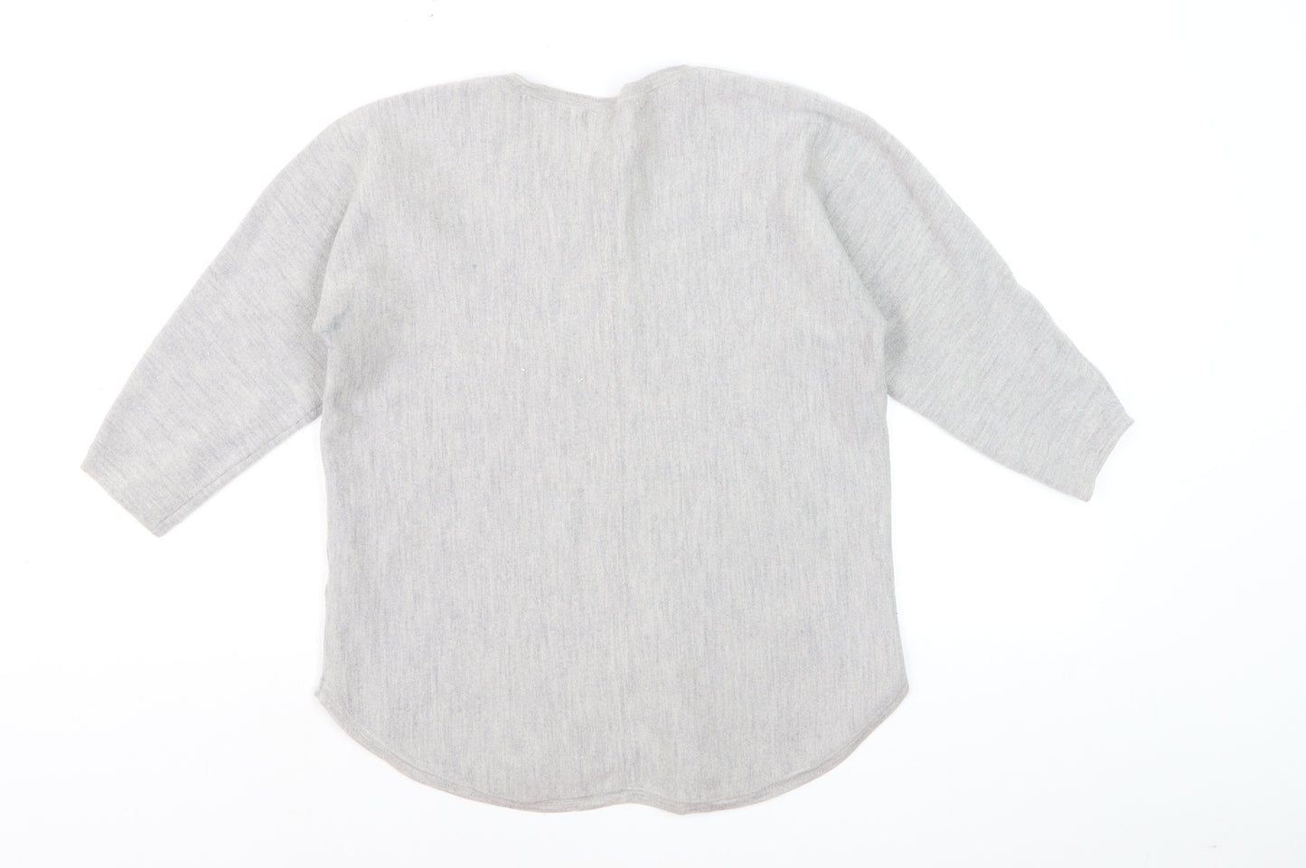 Jigsaw Women Grey Wool Blend 3/4 Sleeve Crew Neck Jumper M