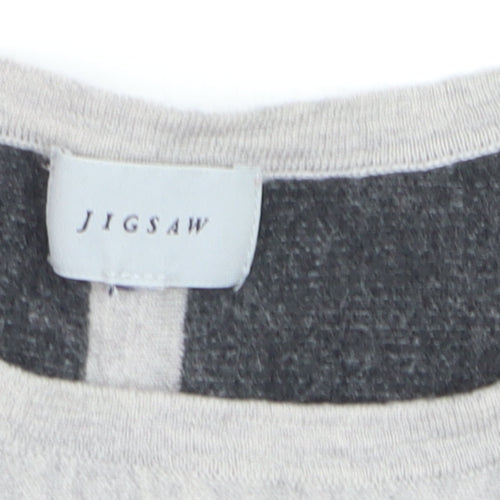 Jigsaw Women Grey Wool Blend 3/4 Sleeve Crew Neck Jumper M