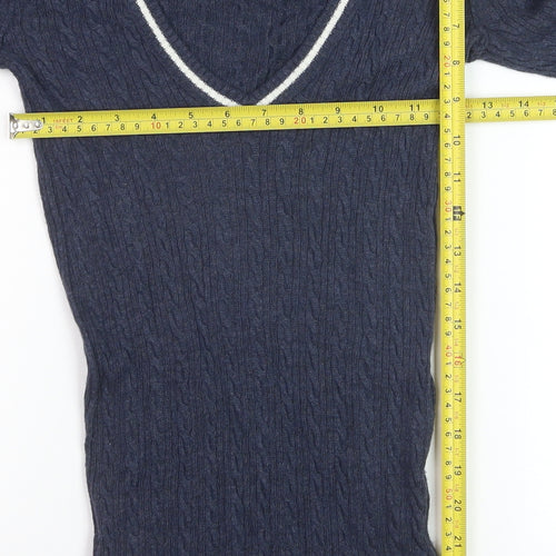 Abercrombie & Fitch Women's Navy Cable-Knit V-Neck Jumper Size M
