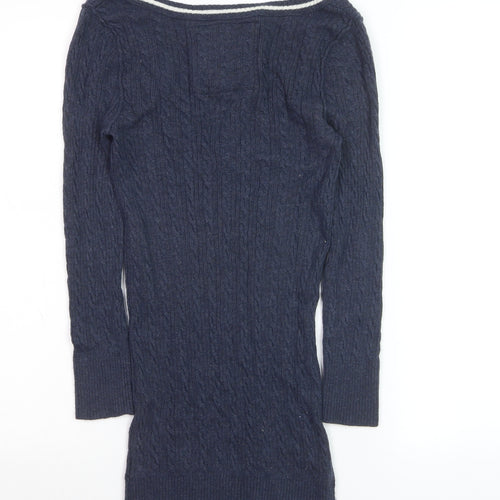 Abercrombie & Fitch Women's Navy Cable-Knit V-Neck Jumper Size M