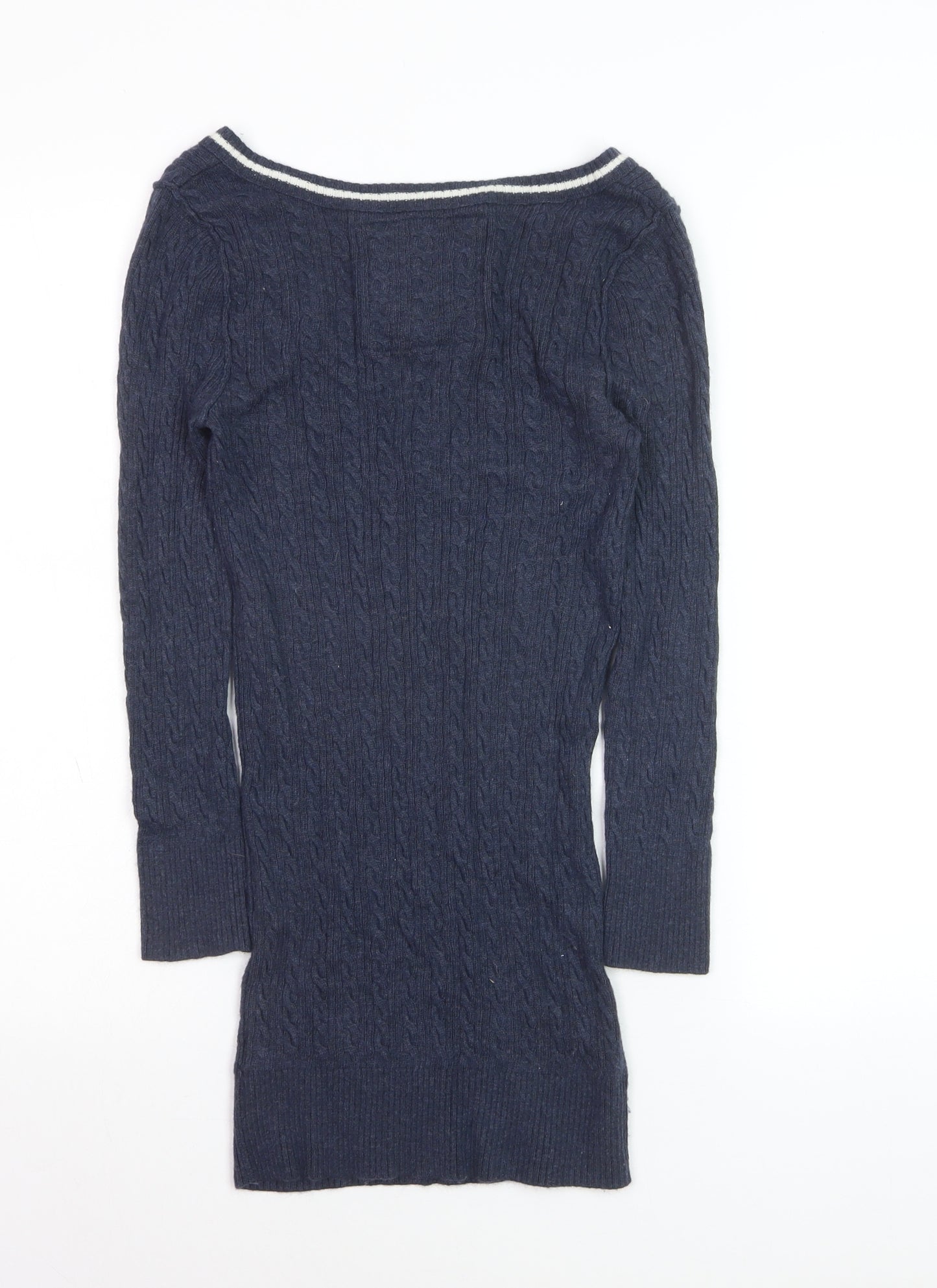 Abercrombie & Fitch Women's Navy Cable-Knit V-Neck Jumper Size M
